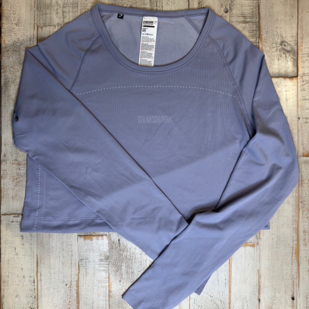 Gymshark Long Sleeve Crop Top | Size Medium | Lavender | Seamless Fit | Active